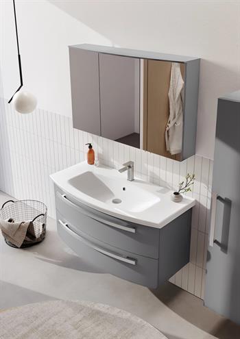 Orka Urla 110 cm Parlak Gri Banyo Dolabı Takımı (Ledli-Dolaplı Ayna)