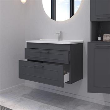 Orka Limpo 80 cm Mat Antrasit Banyo Dolabı Takımı