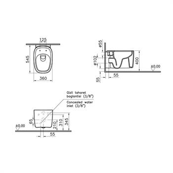 VitrA Asma Klozet Plural Rim-Ex Kanalsız, 55 cm, Mat Siyah, 7830B483-0090