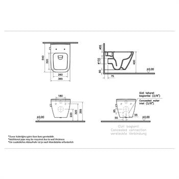 VitrA Asma Klozet, Integra Square Rim-ex, Kanalsız, Gizli Montaj, Entegre Ara Musluklu, 7082B003-7209