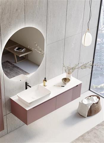 Orka Biella 140 cm Pudra Ledli Banyo Dolabı Takımı