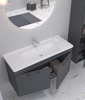 Orka Limpo 80 cm Mat Antrasit Kapaklı Banyo Dolabı Takımı