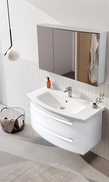 Orka Urla 110 cm Parlak Beyaz Banyo Dolabı Takımı (Ledli-Dolaplı Ayna)