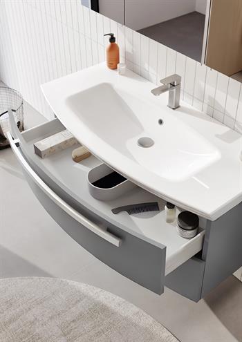 Orka Urla 110 cm Parlak Gri Banyo Dolabı Takımı (Ledli-Dolaplı Ayna)