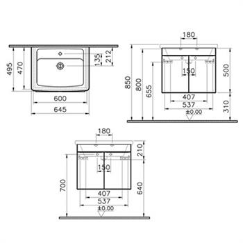 Vitra Quadrum Demonte Set, 65 Cm, Kapaklı, (Lavabo Dolabı, Yandan Dolaplı Ayna), Parlak Beyaz 65519