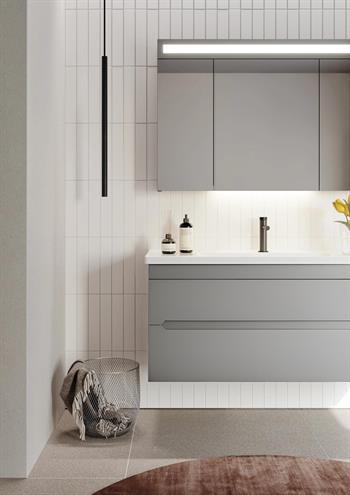 Orka Varna 120 cm Mat Gri Banyo Dolabı Takımı (Ledli-Dolaplı Ayna)