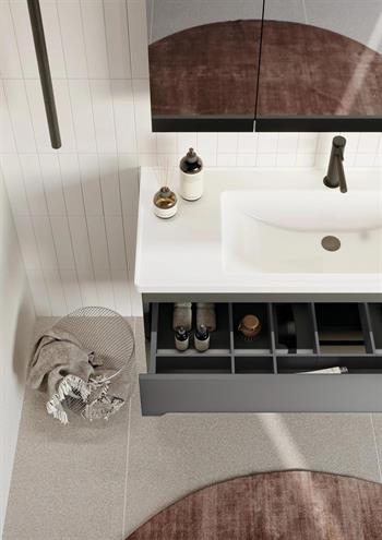 Orka Varna 120 cm Mat Gri Banyo Dolabı Takımı (Ledli-Dolaplı Ayna)