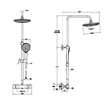 Vitra Duş Bataryası ve Duş Kolonu Sistemi, Aquaheat Bliss 240 2F, Termostatik, Fırçalı Nikel, A4720534
