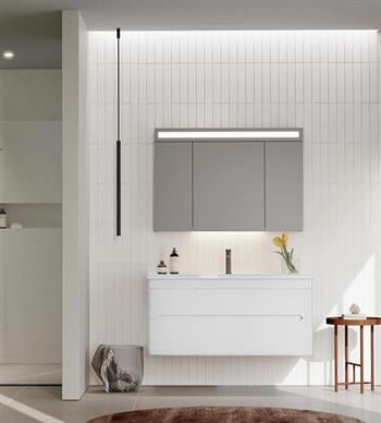 Orka Varna 100 cm Mat Beyaz Banyo Dolabı Takımı (Ledli-Dolaplı Ayna)