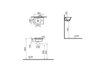 Vitra Lavabo, Mia, Etajerli, Sağdan, Armatür Delikli, 40 Cm, 7460L003-0029