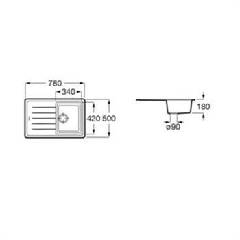 Roca Eviye, Bergen Quarzex®, Tek Gözlü, Siyah, 780X500 A880180940