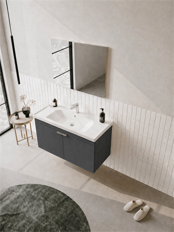 Orka Desna 100 cm, Mat Antrasit, Banyo Dolabı Takımı, (Düz Ayna), 5008745