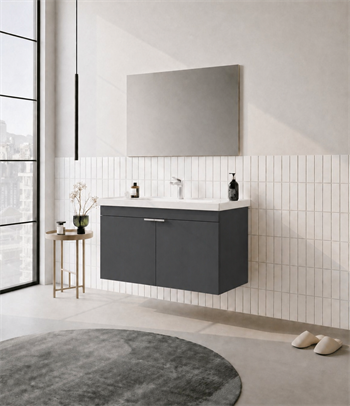 Orka Desna 100 cm, Mat Antrasit, Banyo Dolabı Takımı, (Düz Ayna), 5008745