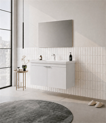 Orka Desna 100 cm, Mat Beyaz, Banyo Dolabı Takımı, (Düz Ayna), 5008744