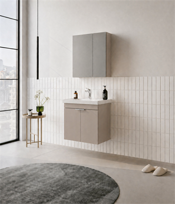 Orka Desna 60 cm, Çöl Beji, Banyo Dolabı Takımı, (Dolaplı Ayna),, 5008566
