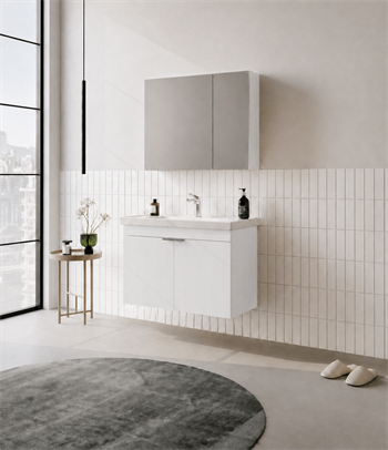 Orka Desna 80 cm, Mat Beyaz, Banyo Dolabı Takımı, (Dolaplı Ayna), 5007923