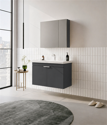 Orka Desna 90 cm, Mat Antrasit, Banyo Dolabı Takımı, (Dolaplı Ayna), 5007934