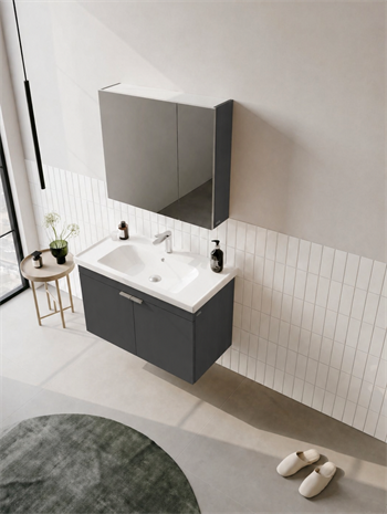Orka Desna 90 cm, Mat Antrasit, Banyo Dolabı Takımı, (Dolaplı Ayna), 5007934