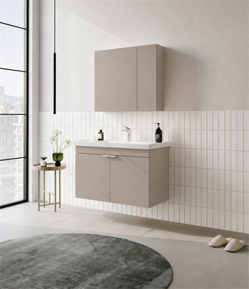 Orka Desna 90 cm, Çöl Beji, Banyo Dolabı Takımı, (Dolaplı Ayna), 5008575