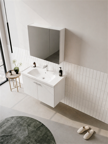Orka Desna 90 cm, Mat Beyaz, Banyo Dolabı Takımı, (Dolaplı Ayna), 5007925