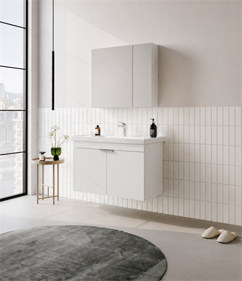 Orka Desna 90 cm, Mat Beyaz, Banyo Dolabı Takımı, (Dolaplı Ayna), 5007925