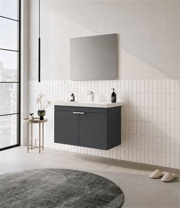 Orka Desna 90 cm, Mat Antrasit, Banyo Dolabı Takımı, (Düz Ayna), 5008553