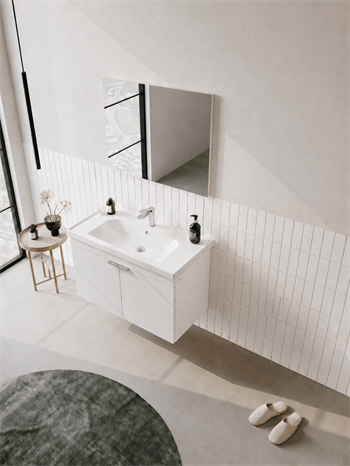 Orka Desna 90 cm, Mat Beyaz, Banyo Dolabı Takımı, (Düz Ayna), 5008552