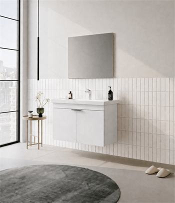 Orka Desna 90 cm, Mat Beyaz, Banyo Dolabı Takımı, (Düz Ayna), 5008552