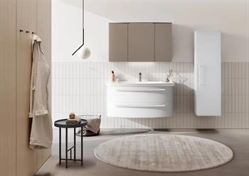 Orka Urla 110 cm Parlak Beyaz Banyo Dolabı Takımı (Ledli-Dolaplı Ayna)