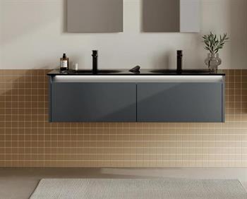 Orka Lisbon 130 cm Antrasit Banyo Dolabı Alt Modül ve Lavabo