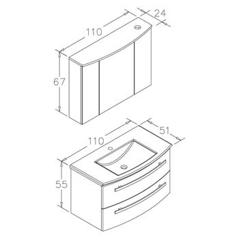 Orka Urla 110 cm Parlak Gri Banyo Dolabı Takımı (Ledli-Dolaplı Ayna)