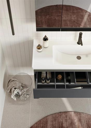 Orka Varna 120 cm Mat Antrasit Banyo Dolabı Takımı (Ledli-Dolaplı Ayna)