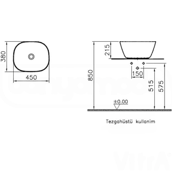 Vitra Lavabo, Plural, Kare, Yüksek, Çanak, 45 cm, Mat Siyah, 7811B483-0016
