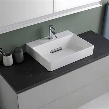 Geberit One CleanDrain KeraTect Tezgah Üstü Lavabo, 50 cm, Yatay Çıkışlı, 505.024.00.1