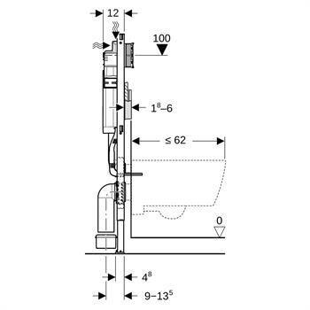 Geberit Sigma Gömme Rezervuar Duvar Önü Alçıpan Uygulamalı Set, Kalın, Duofix,111.300.00.5
