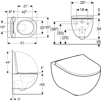 Geberit Smyle Round Rimfree Asma Klozet (Yavaş Kapanır Kapak Dahil) 503.084.00.1