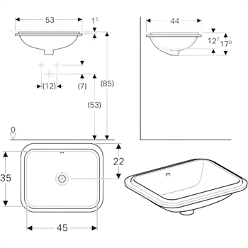 Geberit VariForm Dikdörtgen Tezgah Altı Lavabo, 53 cm, 500.760.01.2