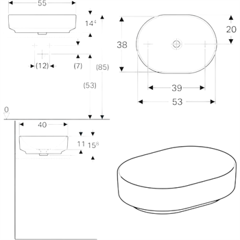 Geberit VariForm Oval Çanak Lavabo, 55 cm, Beyaz, 500.774.01.2