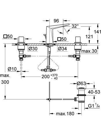 Grohe Allure Brilliant S-Boy, 3 Delikli Lavabodan Ankastre Lavabo Bataryası, Sifon Kumandalı, Krom, 20342000