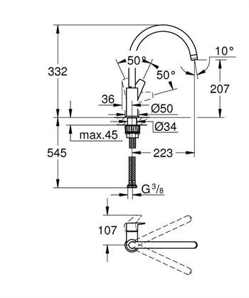 Grohe BauEdge 2020 Tek kumandalı eviye bataryası, Krom, 31367001