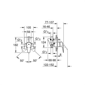 Grohe BauEdge Ankastre Banyo Bataryası, Krom, 29353001