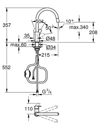 Grohe BauEdge eviye bataryası, Krom, 30536000