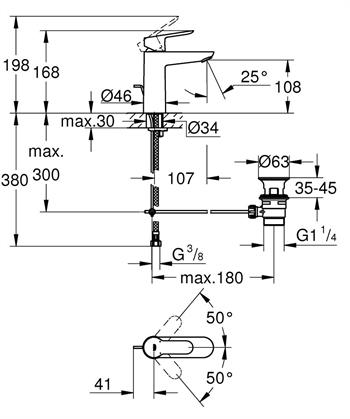 Grohe BauEdge Lavabo Bataryası, Krom, 23758000