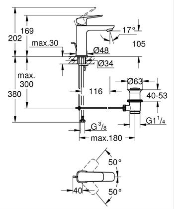 Grohe Cubeo Lavabo Bataryası, Mat Siyah, M-Boy (Sifon Kumandalı) 1017492430