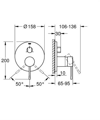 Grohe Essence Ankastre Banyo/Duş Bataryası (Sıva Üstü Grubu), 3 Yollu, Sert Grafit, 24169A01