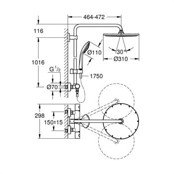 Grohe Euphoria System 310 Duvara Monte Termostatik Duş Bataryalı Duş Sistemi, Altın,  26075GL0 