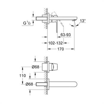 Grohe Eurocosmo İki Delikli Duvardan Lavabo Bataryası, Krom, 19381000