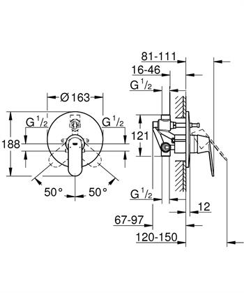 Grohe Eurosmart Cosmopolitan Ankastre Banyo/Duş Bataryası (Sıva Altı Grubu Dahil) Krom, 32879000