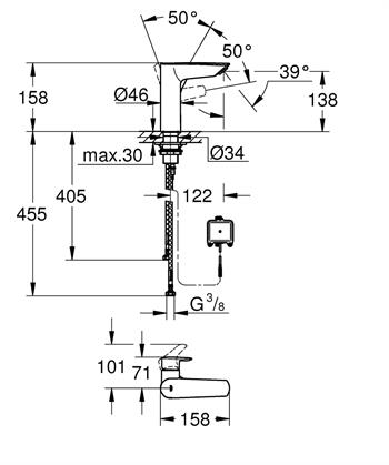 Grohe Eurosmart Fotoselli ve Manuel Kullanım Lavabo Bataryası (Pilli, Çift Su Girişli), Mat Siyah, 239752433