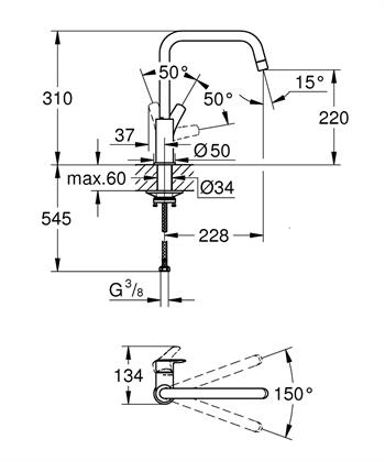 Grohe Eurosmart Kuğu Borulu Eviye Bataryası, Mat Siyah, 305672430